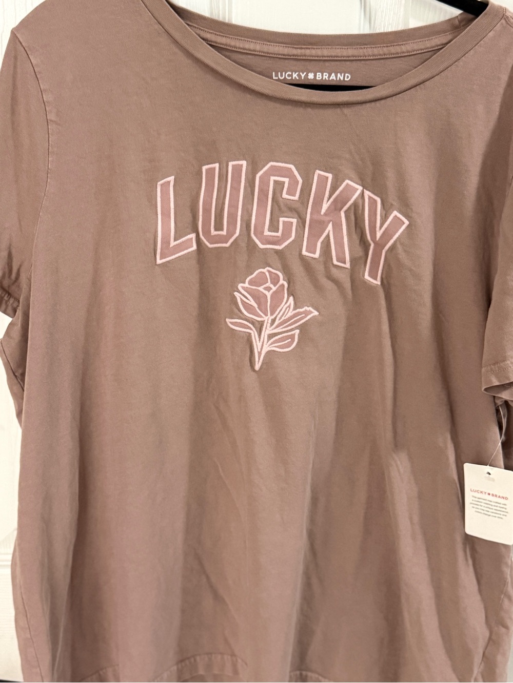 Lucky Brand XXL Mocha Embroidered Rose Graphic Tee NWT Plus Size Shirt